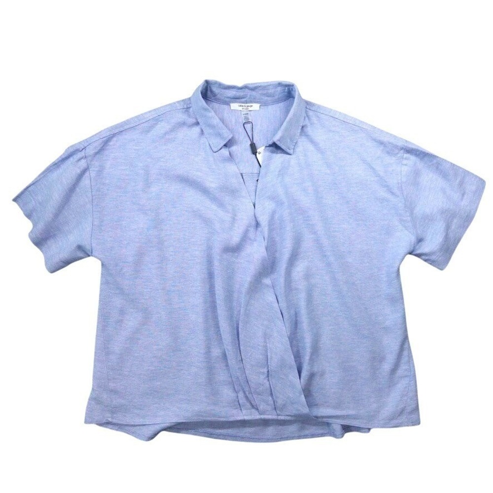 NWT Cable & Gauge Studio Blouse Womens XL Blue Linen Blend Nautical Minimalist
